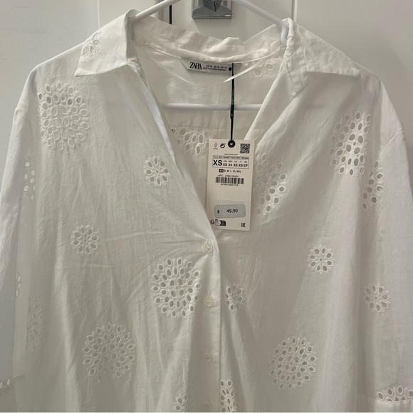 Zara White Embroidered Top- Size XS; New with Tags - Picture 4 of 8